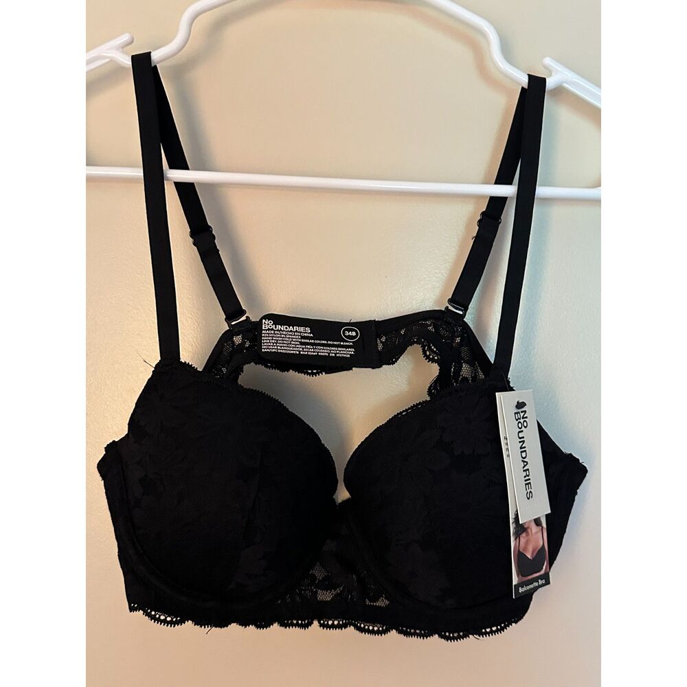 No Boundaries Walmart New Black Lace Padded Underwire Bra Women's Sz 34B NWT